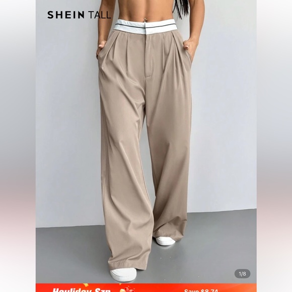 SHEIN Pants - Women's Tall XS Tan Wide-Leg Trousers